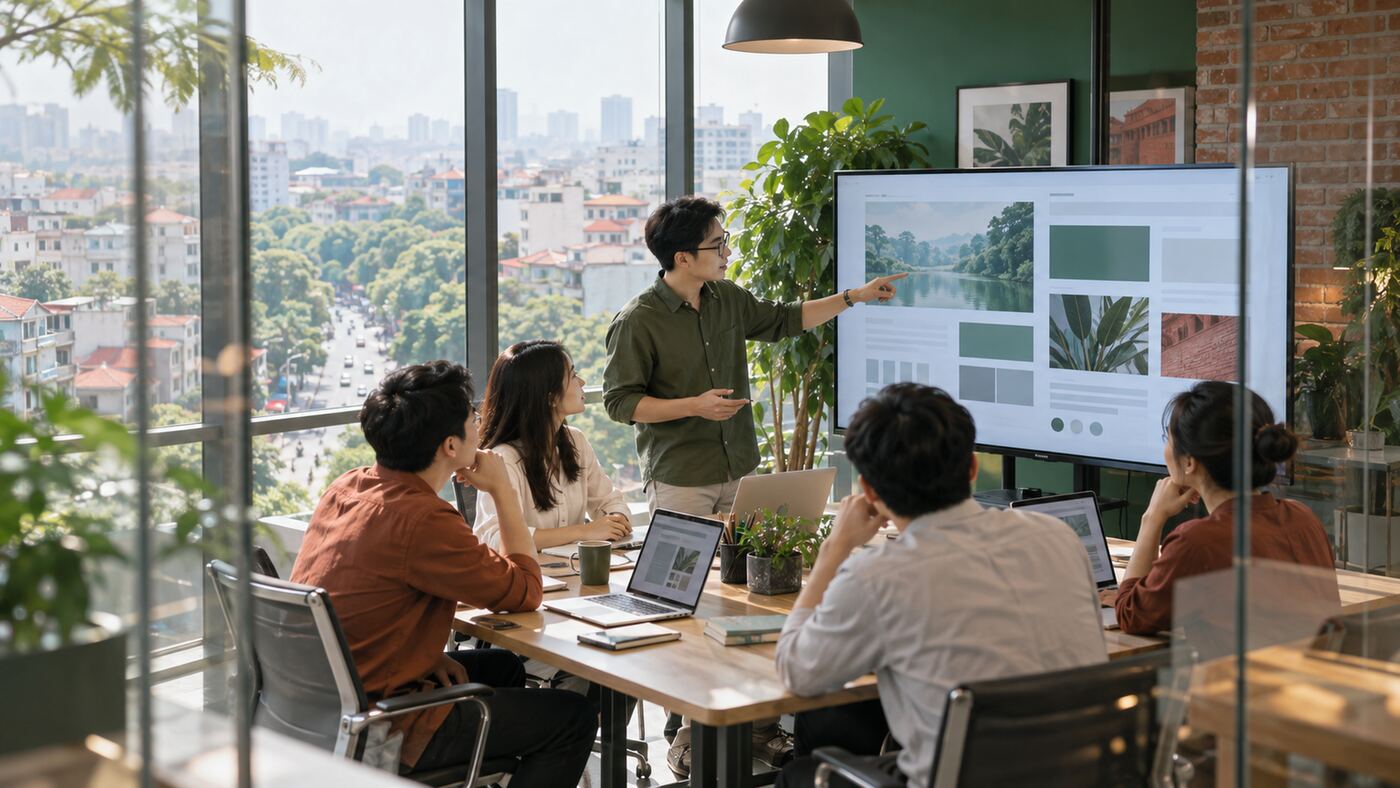 Góc làm việc minh họa chủ đề công ty thiết kế website tại Hà Nội